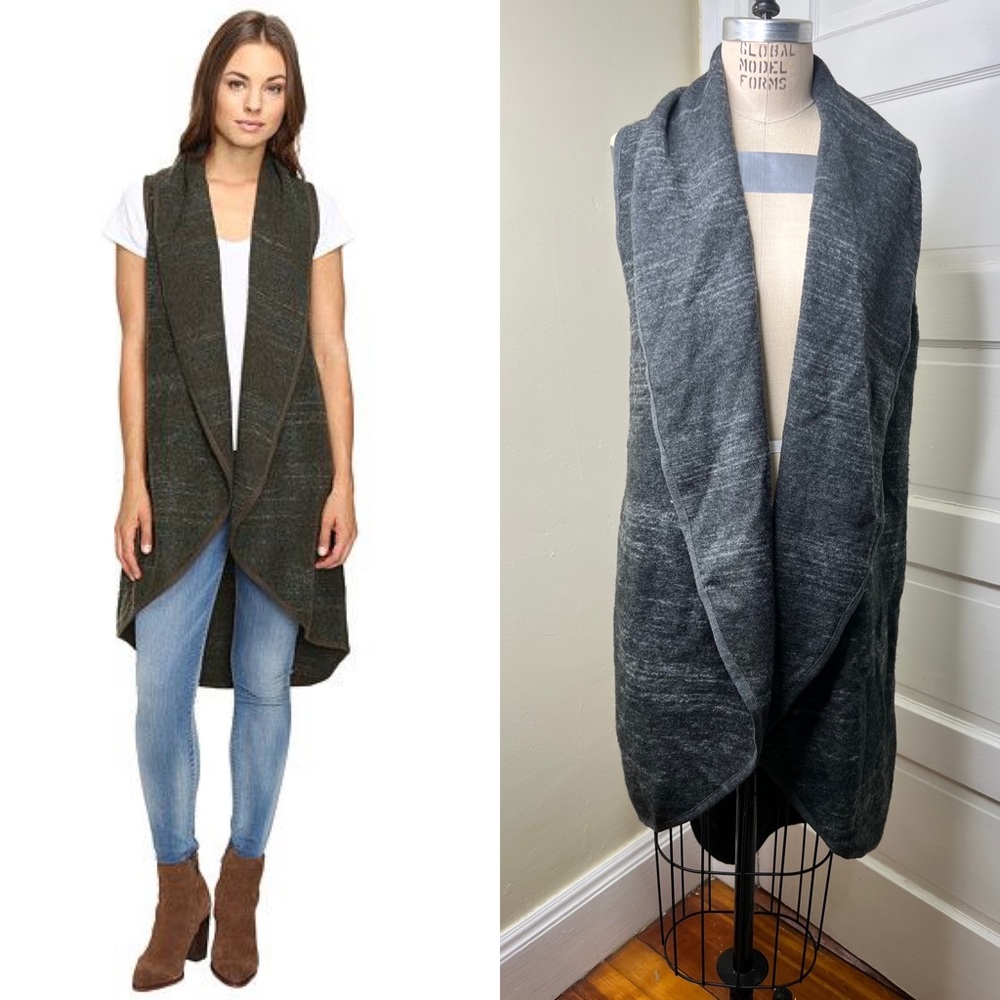 Lucky Brand sweater vest cape grey heathered medium coat wool cotton